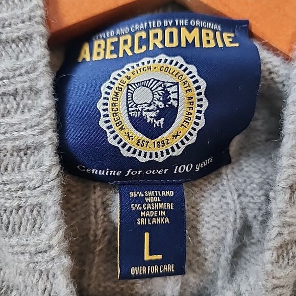 Abercrombie & Fitch Vintage Wool Cashmere Fisherman Cable Knit Sweater Mens L - Picture 4 of 7